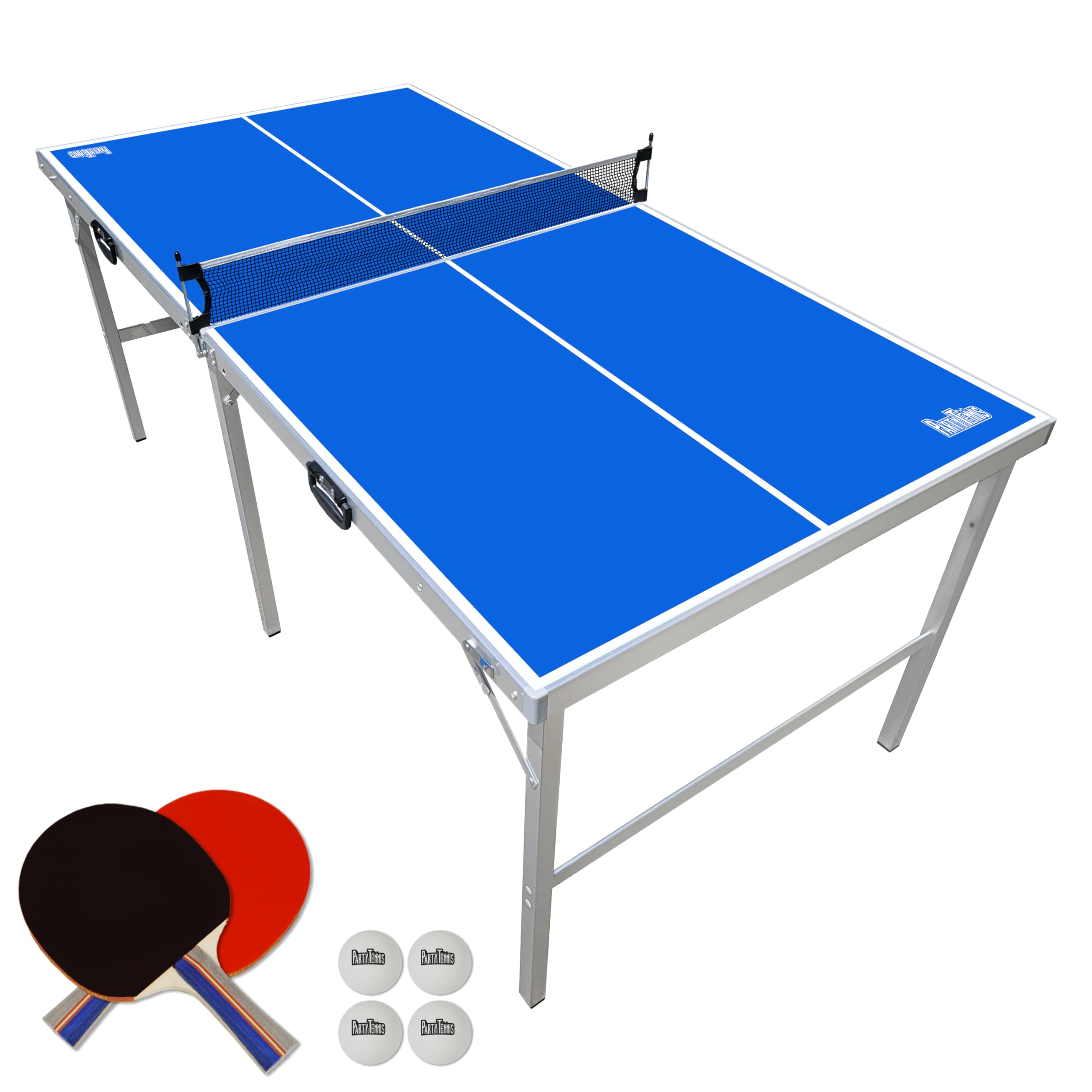 PartyLife 6 ft x 3 ft Ping Pong Table Tennis Table | Mid-Size Portable Folding Indoor Outdoor Ping Pong Table Tennis Table w/Optional LED Lights |