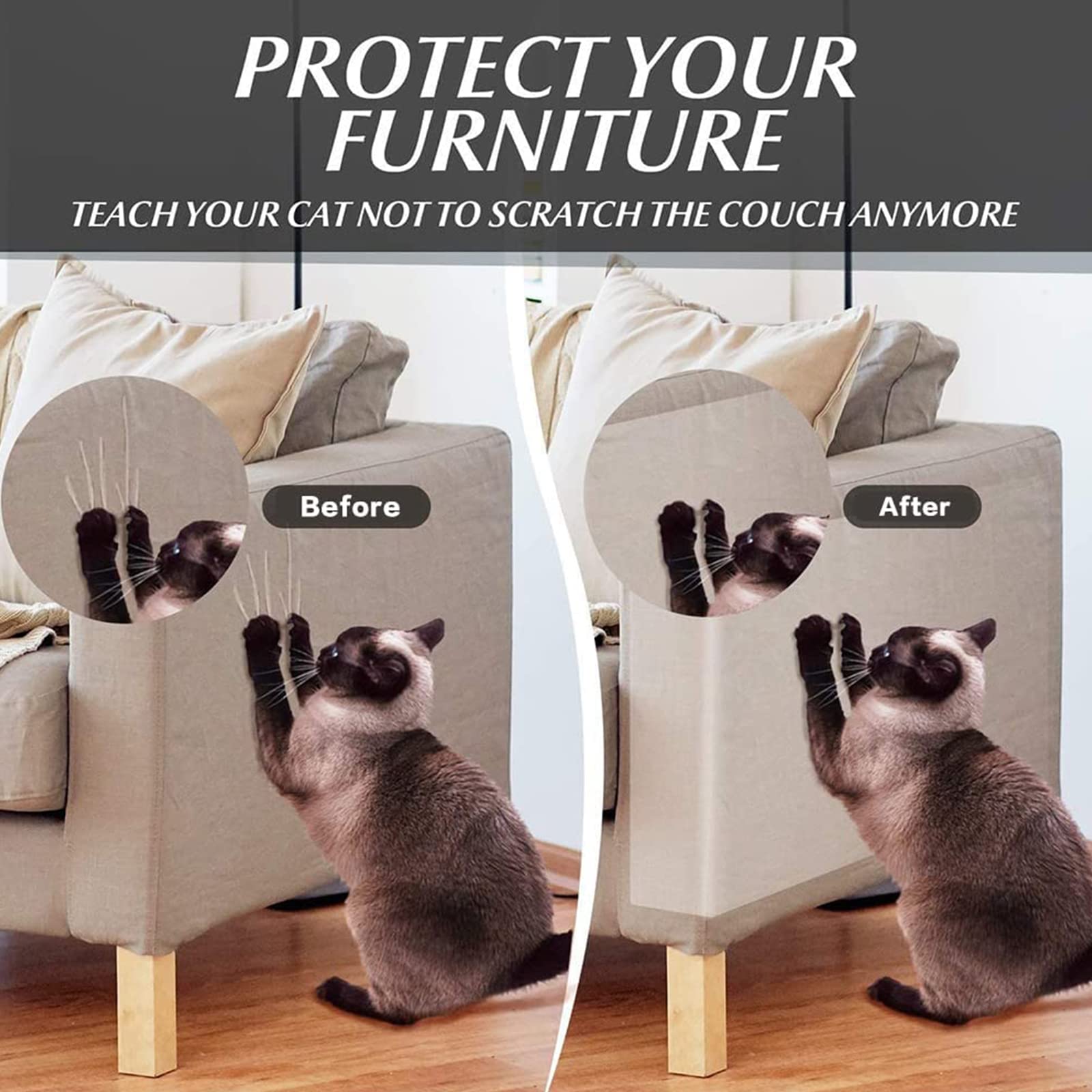 Protezione Graffi per Gatto,10 Pezzi Protezione per Mobili per Gatti, Nastro Adesivo Antigraffi per Gatti E Cani Autoadesive Trasparente PVC con 60 Viti, per Divano Poltrona Armadio