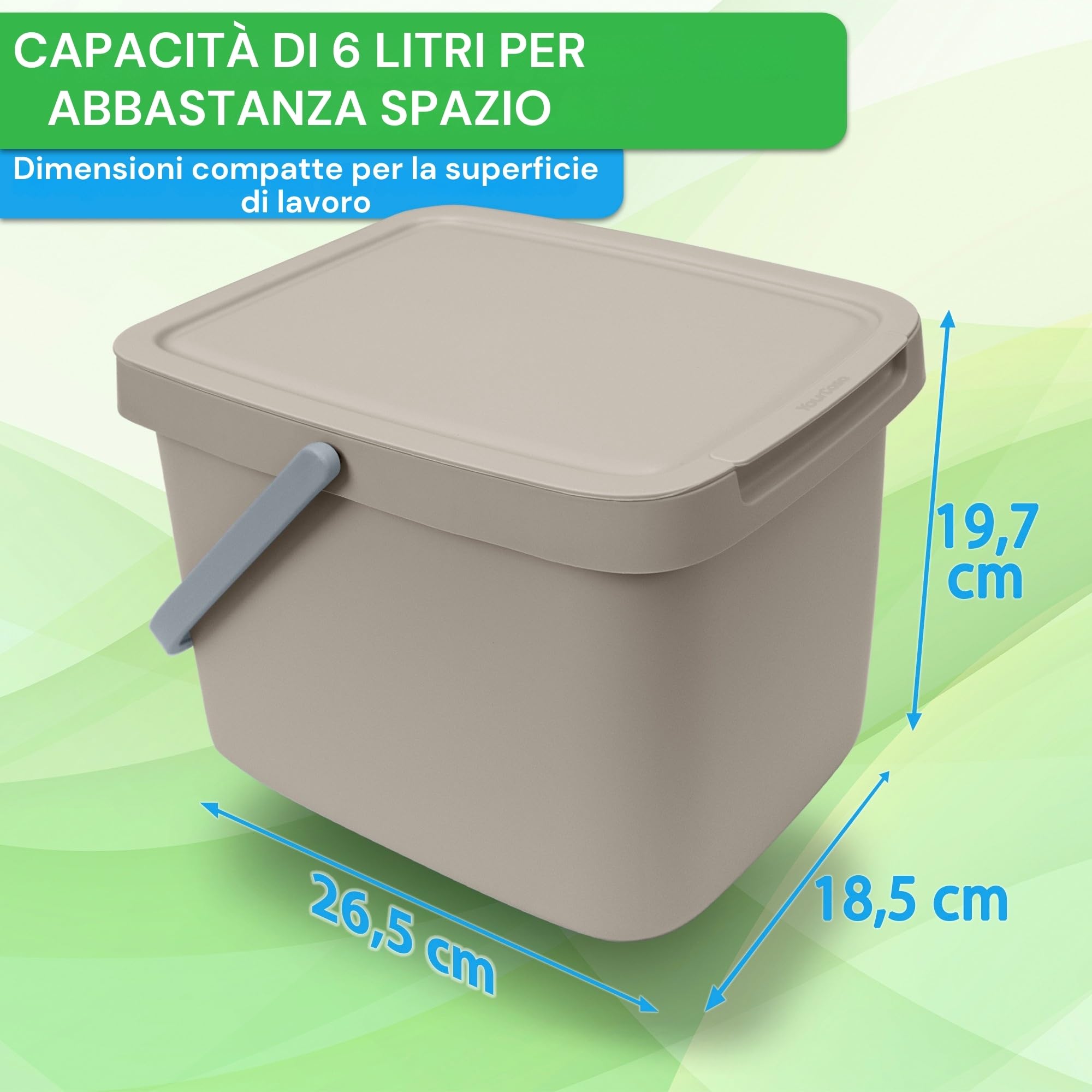 YourCasa® Pattumiera biologica da cucina – 6 l secchio per compost da cucina per tutti i giorni, contenitore per rifiuti biologici – con coperchio e gancio a parete – Pattumiera biologica piccola –