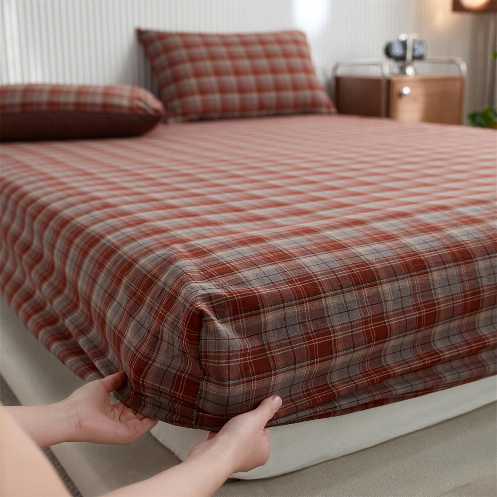 Spannbettlaken 180x200 Rotes Karomuster