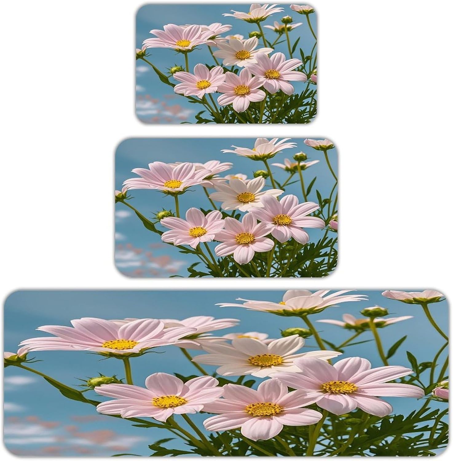 Blooming Flowers Kitchen Mats for Floor 3PCS Waterproof Low-Profile Kitchen Rugs Floor Mat Non Slip Anti Fatigue Mats Comfort Standing Mat Runner Rug Area Rug 6"x24"+20"x31"+17"x47"