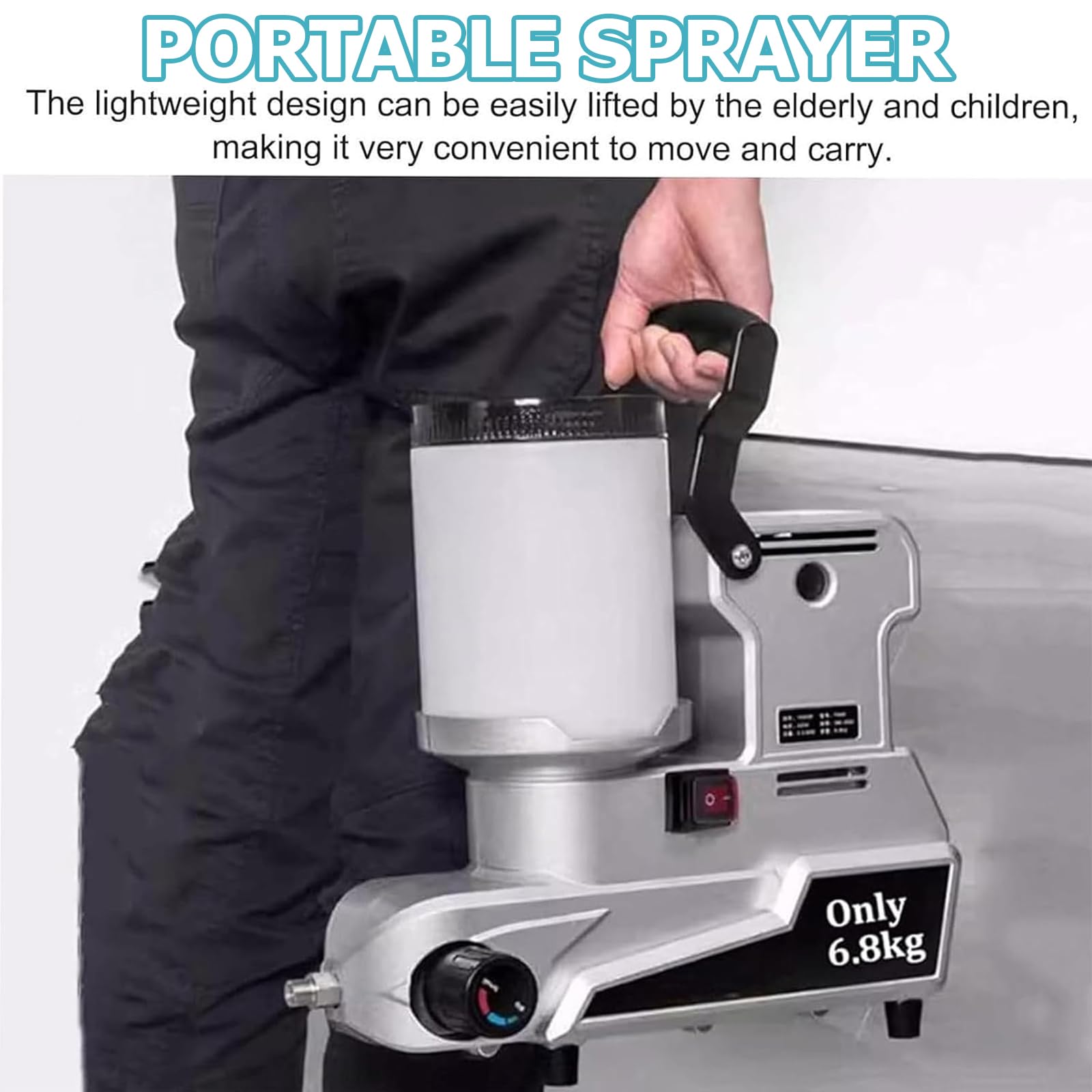 Wysokociśnieniowy Airless agregat malarski, 1600 W, regulowany przepływ 2,5 l/min, z pojemnikiem 2 l, do farb lateksowych, na bazie wody i oleju, do użytku wewnątrz i na zewnątrz