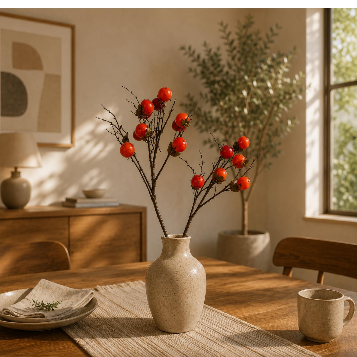 Artificial Orange Branch with Faux Mandarin Fruits, 78 cm Realistic Citrus Stem, Decorative Vase Filler for Home, Living Room & Office, Pack of 2-image-42