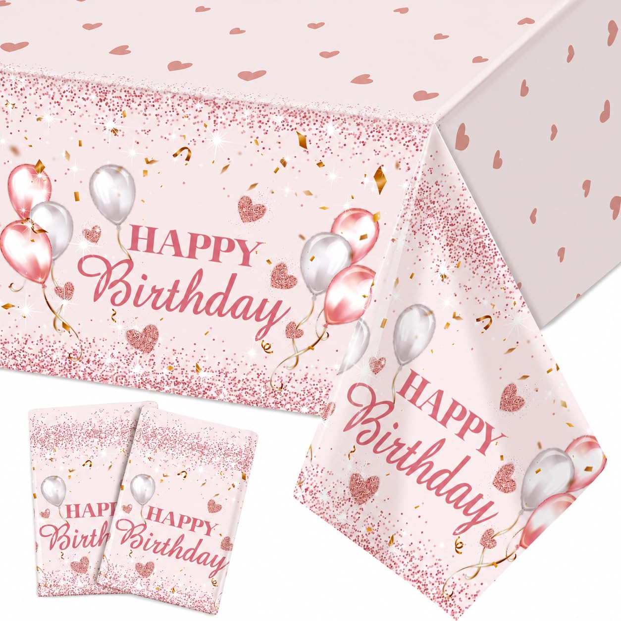 AURALIN Pink Happy Birthday Tablecloths 2 Pack 137 x 274 cm Balloon Print