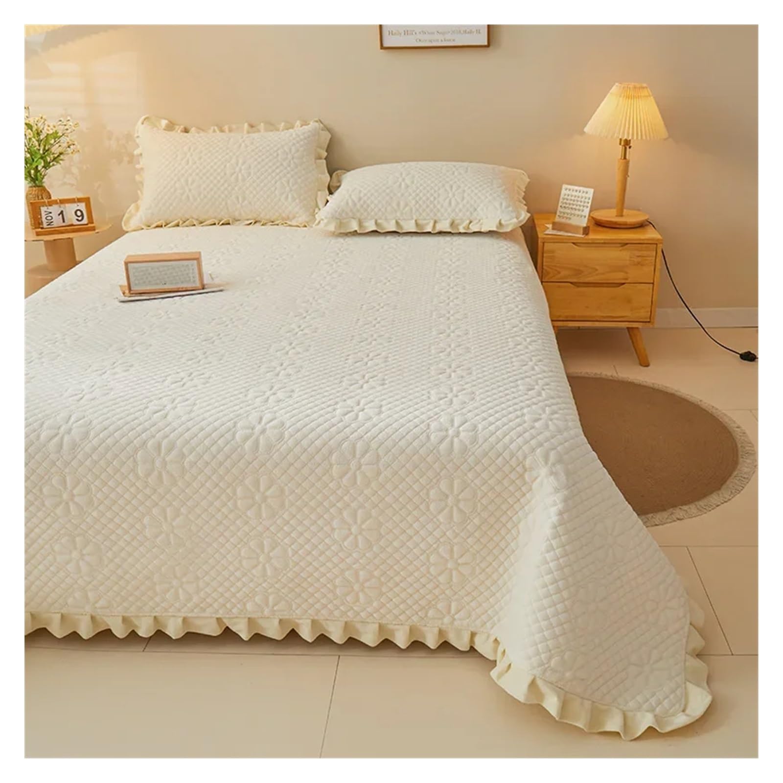 Draps de lit en coton épais isolants et couvre-lit double solides 3 pièces