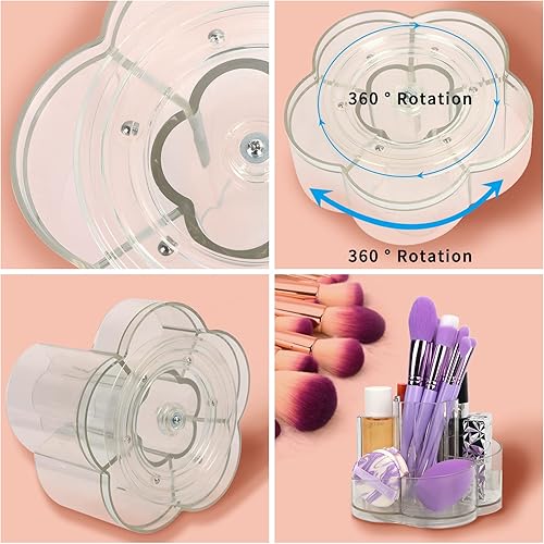 Miniatura 3 de GoodSing Soporte para brochas de maquillaje, organizador de maquillaje giratorio de 360, 6 ranuras para brochas de maquillaje, portavasos para