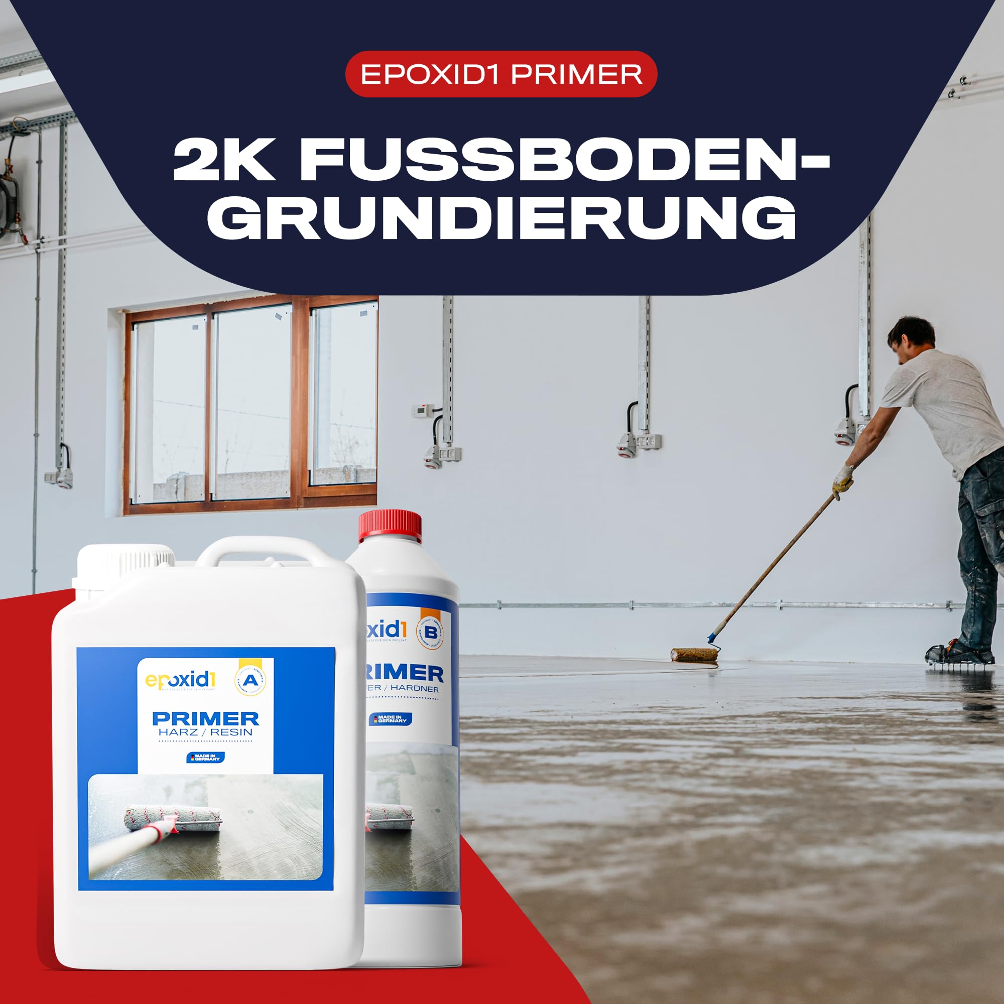 Epoxidharz mit Härter EP-Grundierung - Epoxy Primer, Haftgrund für Bodenbeschichtung, Garage, Werkstatt & Keller, Spezialgrundierung - 2K Epoxid-Harz für Fußboden (~5m² (1.5kg))