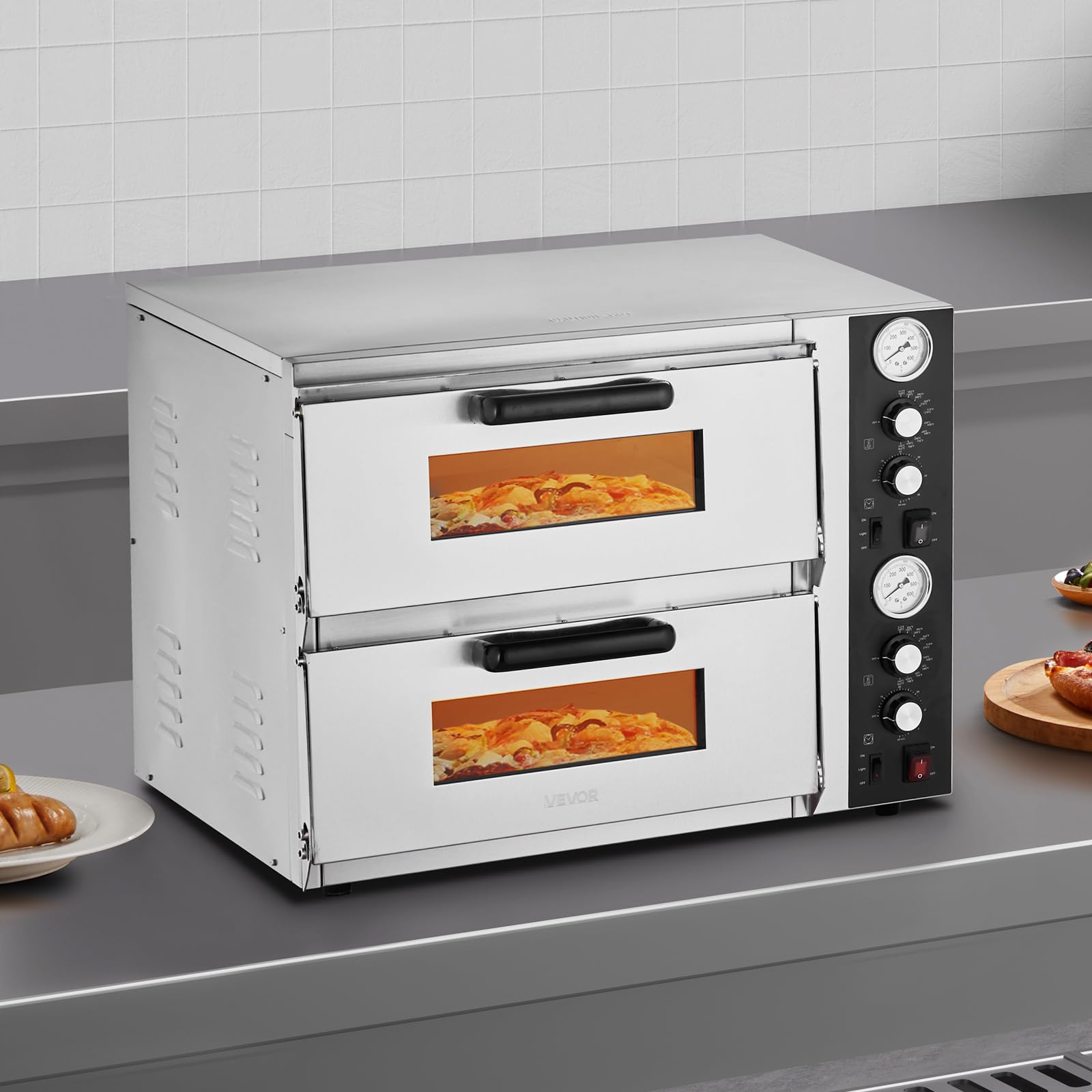 VEVOR 18 Inch Electric Pizza Oven Countertop Pizza Maker Indoor Pizza Machine 2 Levels with Independent Upper and Lower Temperature Control, Max Temperature 450℃ for Kitchen