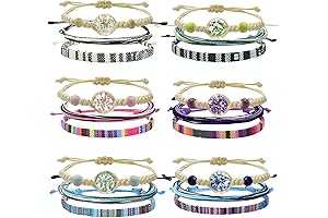 18 Pcs Surfer Beach Bracelets, Boho Pressed Baby's Breath Flower Bracelets