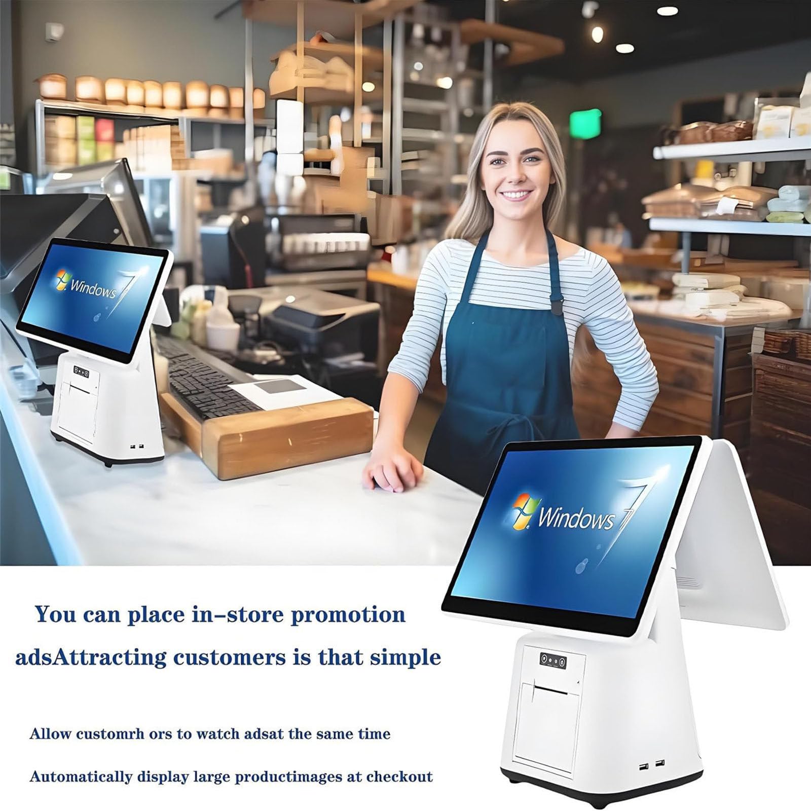 Caja registradora con Pantalla táctil, Caja registradora Inteligente Todo en uno, Terminal TPV con Pantalla táctil 15,6 Pulgadas para Caja registradora, cajero para supermercados, Catering