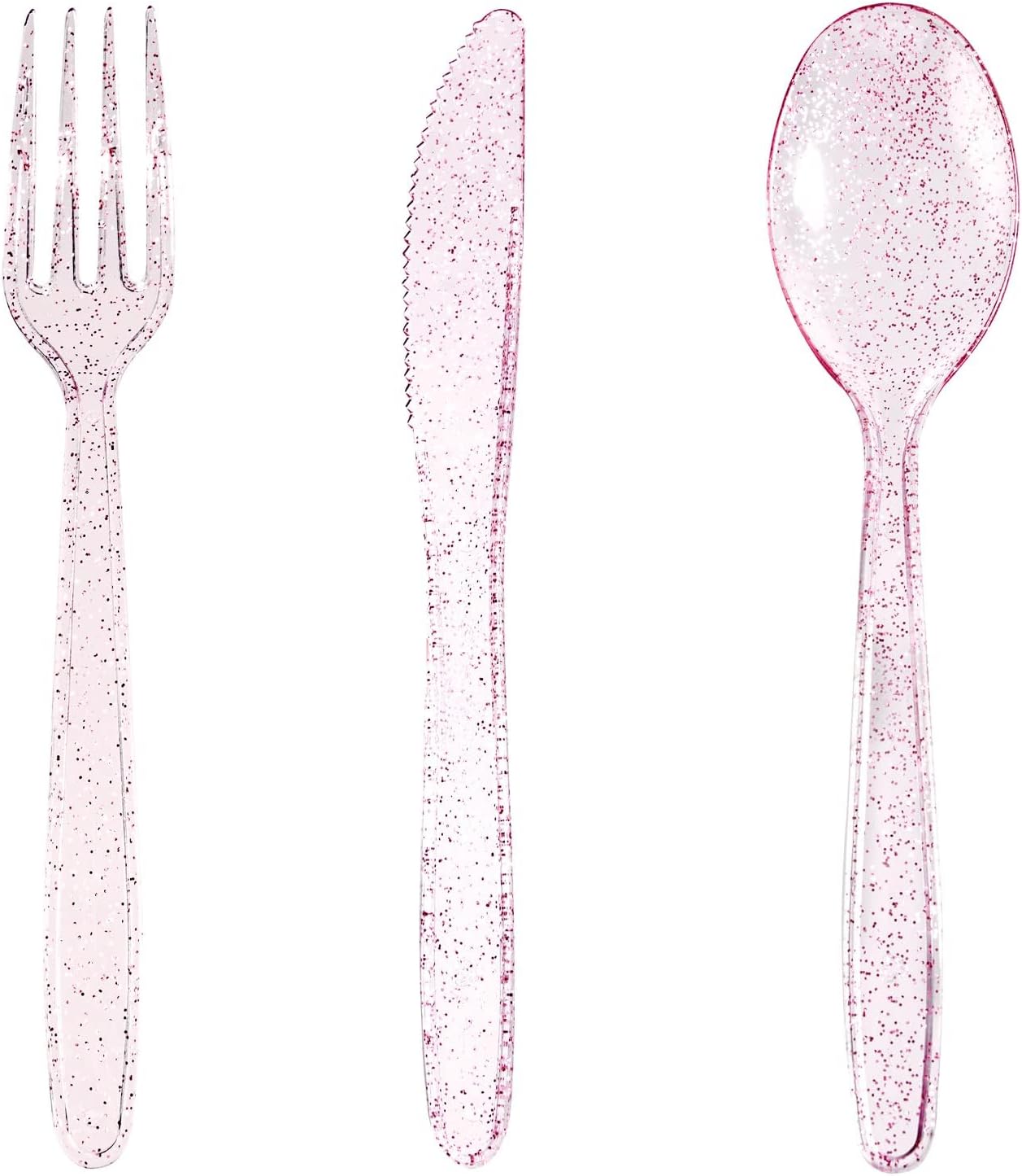 WDF 360 Pink Glitter Plastic Silverware - Disposable Glitter Cutlery - Plastic Silverware inluding 120 Forks, 120 Spoons, 120 Knives for Pink Birthday,Baby Shower