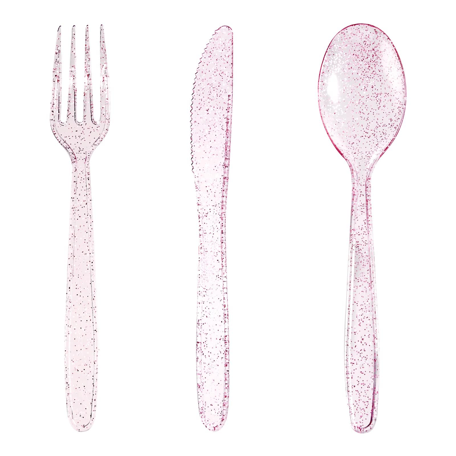Pink Glitter Plastic Cutlery - Disposable Silverware -1 Pink Glitter Plastic Cutlery - Disposable Silverware -1