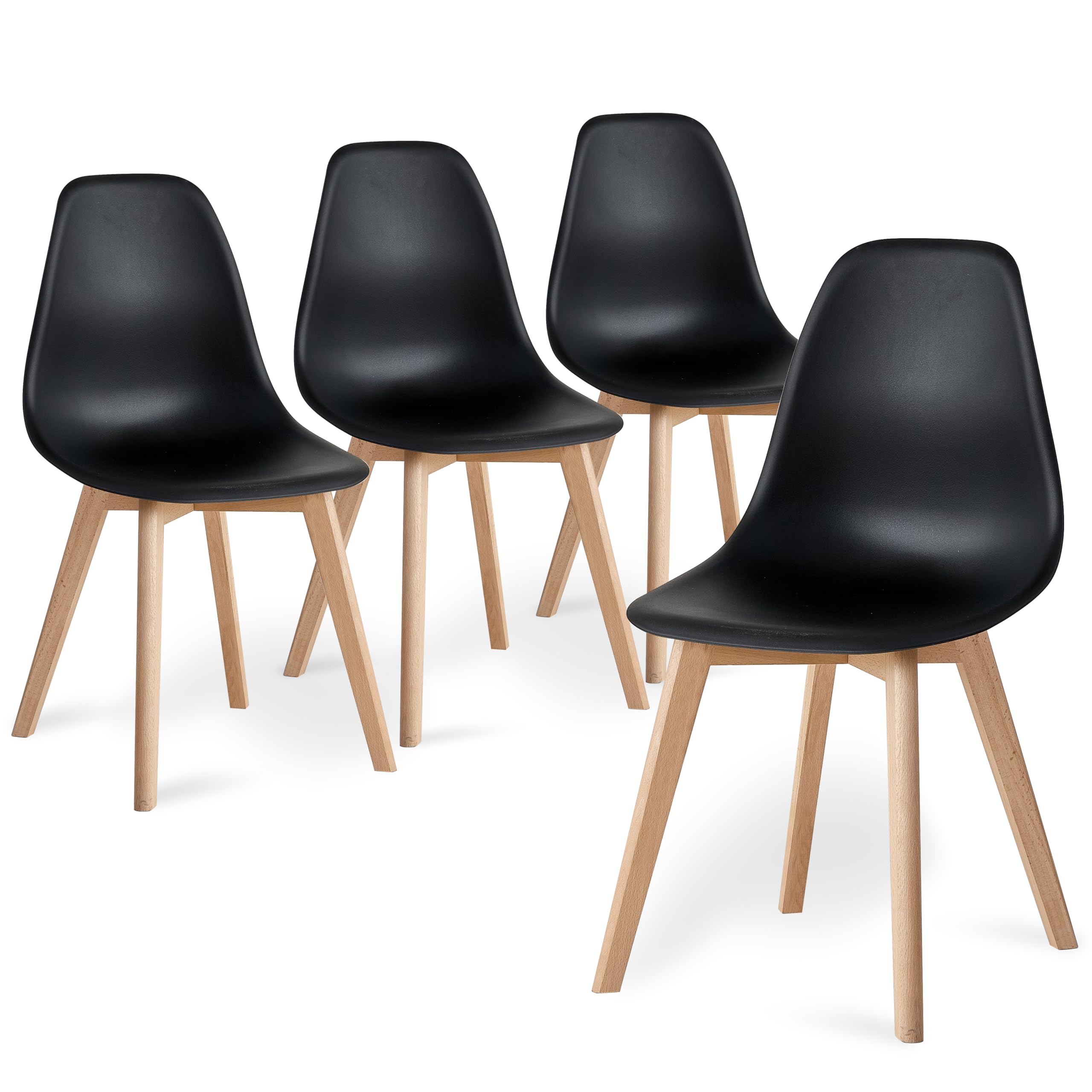 BenyLed Set di 4 Sedie da Pranzo Moderna Sedia Laterale con Sedile in PP e Gambe in Legno di Faggio ideale per Sala da Pranzo, Cucina, Soggiorno, Camera da Letto (Nero)