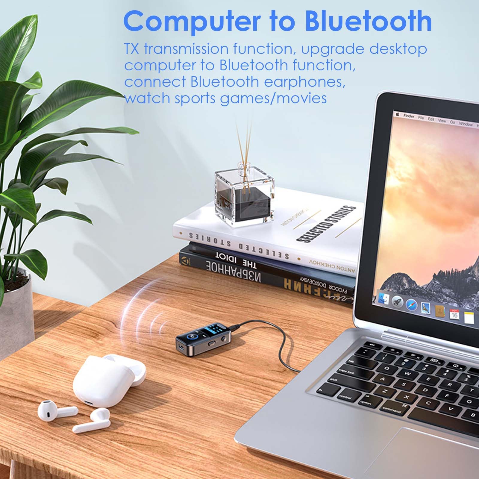 Colexy Adapter Bluetooth 2 w 1 Odbiornik i nadajnik, Bluetooth 5.3 do TV/samochodu/samolotu, podwójne parowanie, gniazdo 3.5mm, do 12 godzin użytkowania