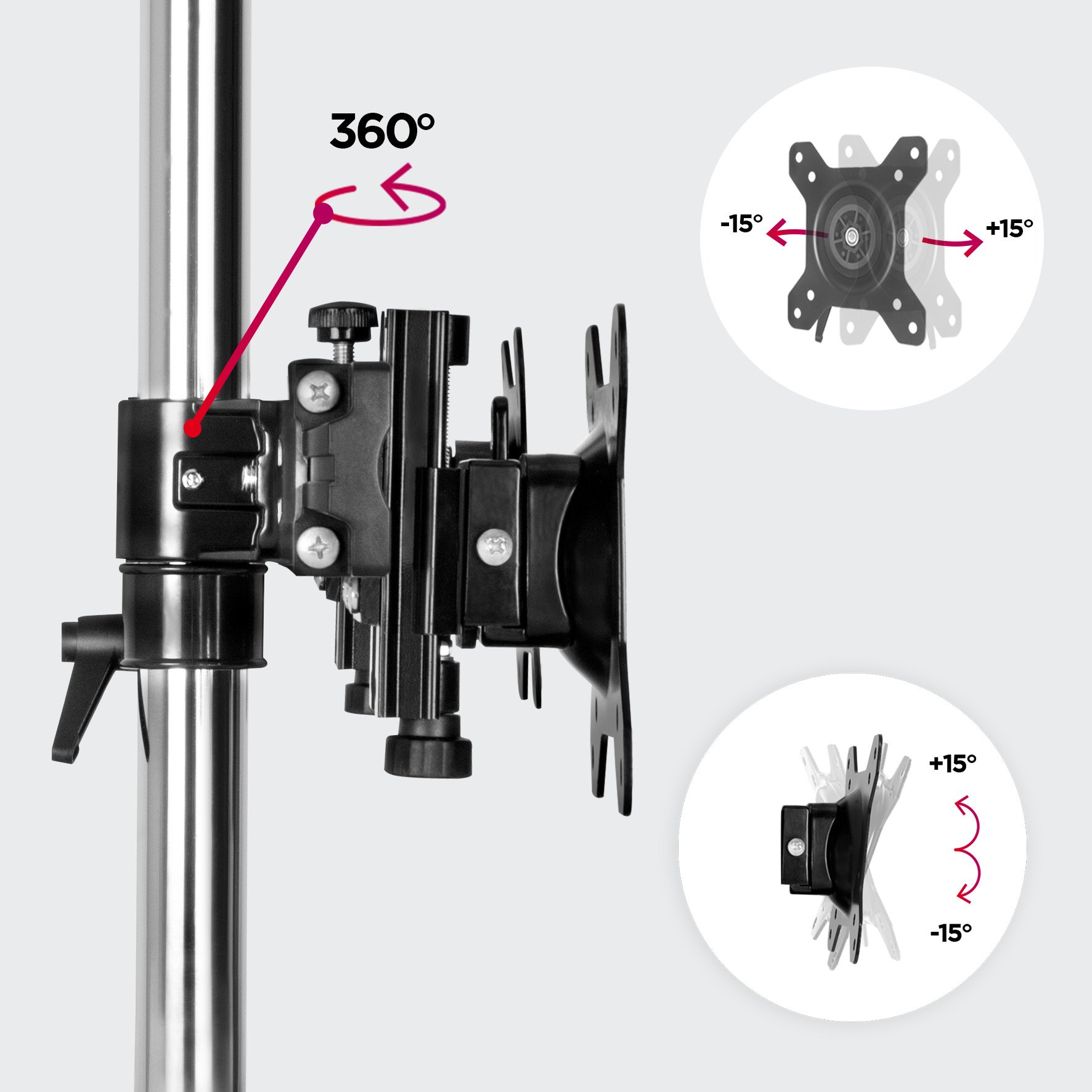 Duronic DM753 Support 3 écrans de PC sur Socle Hauteur Ajustable Rotatif Inclinable Compatibilité avec Moniteur VESA 75 100 Potence et Bras en Aluminium Passe câble Inclus