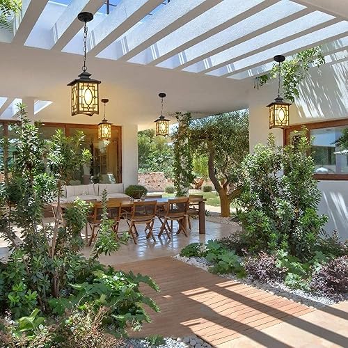 Miniatura 3 de Lámpara colgante antigua de cristal farol para balcón pasillo jardín villa porche jardines patio lámpara colgante E27 impermeable uva enrejado