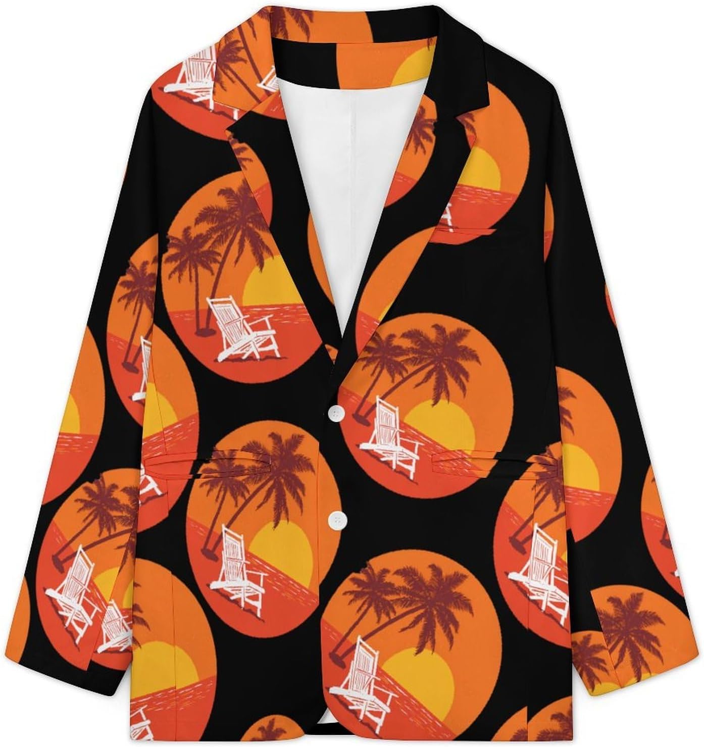 Beach Chair PalmsTrees Suits Blazer for Men Buttons Jacket Coat Business 6X-Large