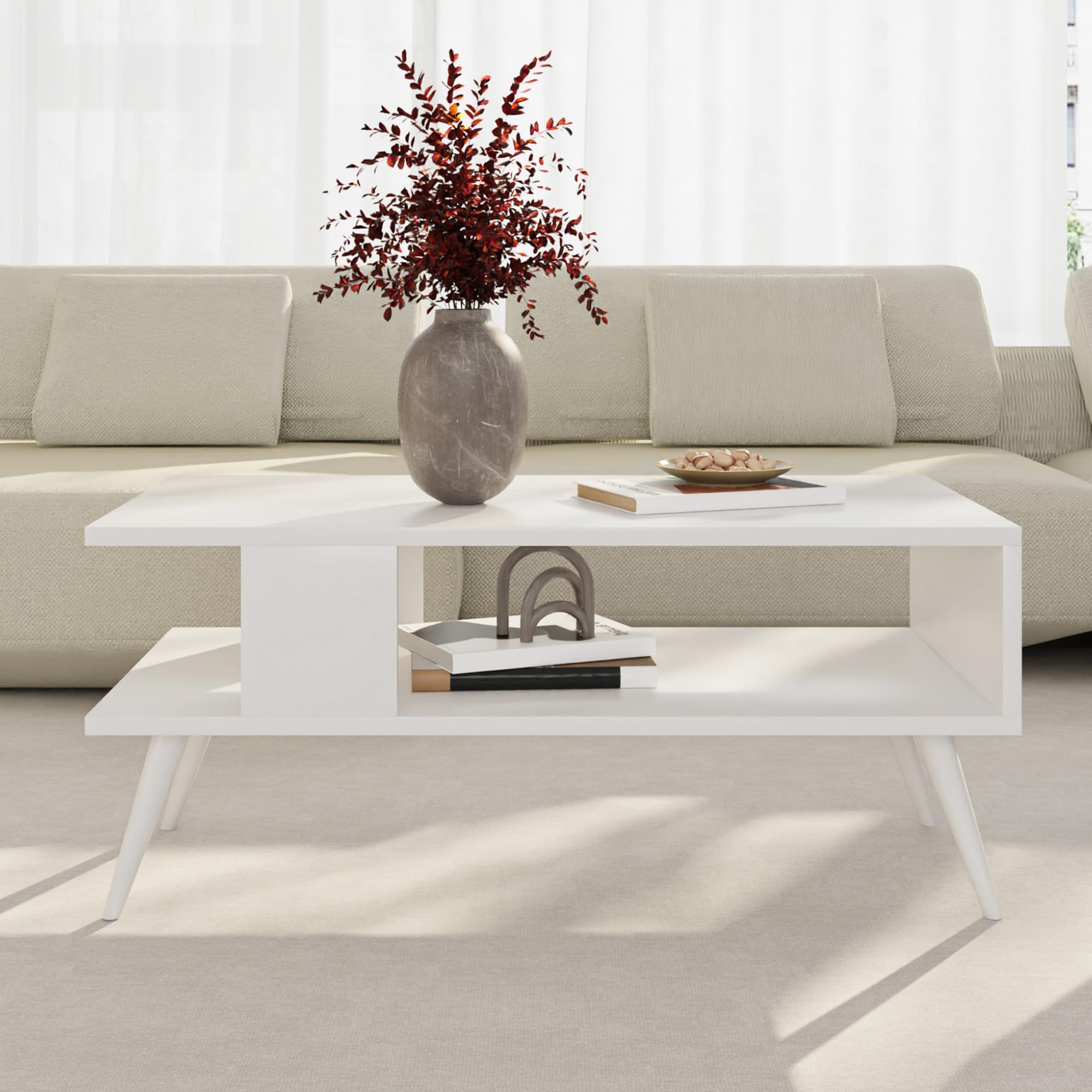 [en.casa] Table Basse Design Rectangulaire pour Salon avec Surface de Rangement Panneau de Particules Mélaminé Bois 40 x 90 x 45 cm Blanc