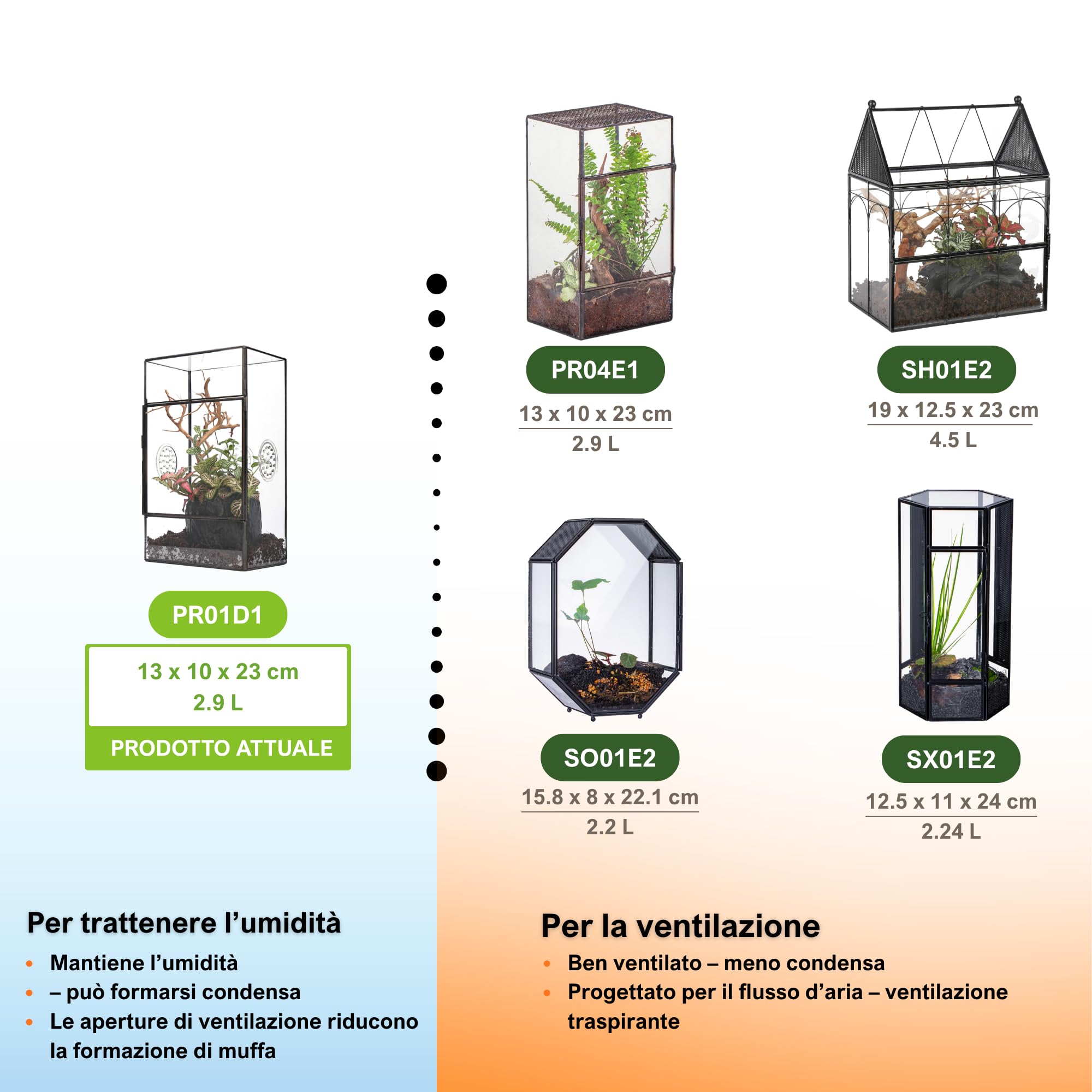 NCYP Terrario rettangolare in vetro con porta laterale e tre fori di ventilazione fatto a mano,13x10x23 cm, nero geometrico terraio per piccoli insetti, decorazione per casa e giardino (solo terrario)