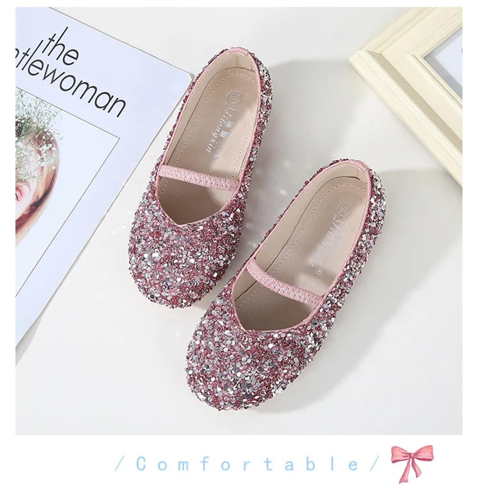 Ballettpantoffeln Abendschuhe Größe 23-36 Mädchen Pailletten Flats Lila Rosa Silber Farbe Kristall Design Prinzessin Tanzschuhe(Sliver,11)