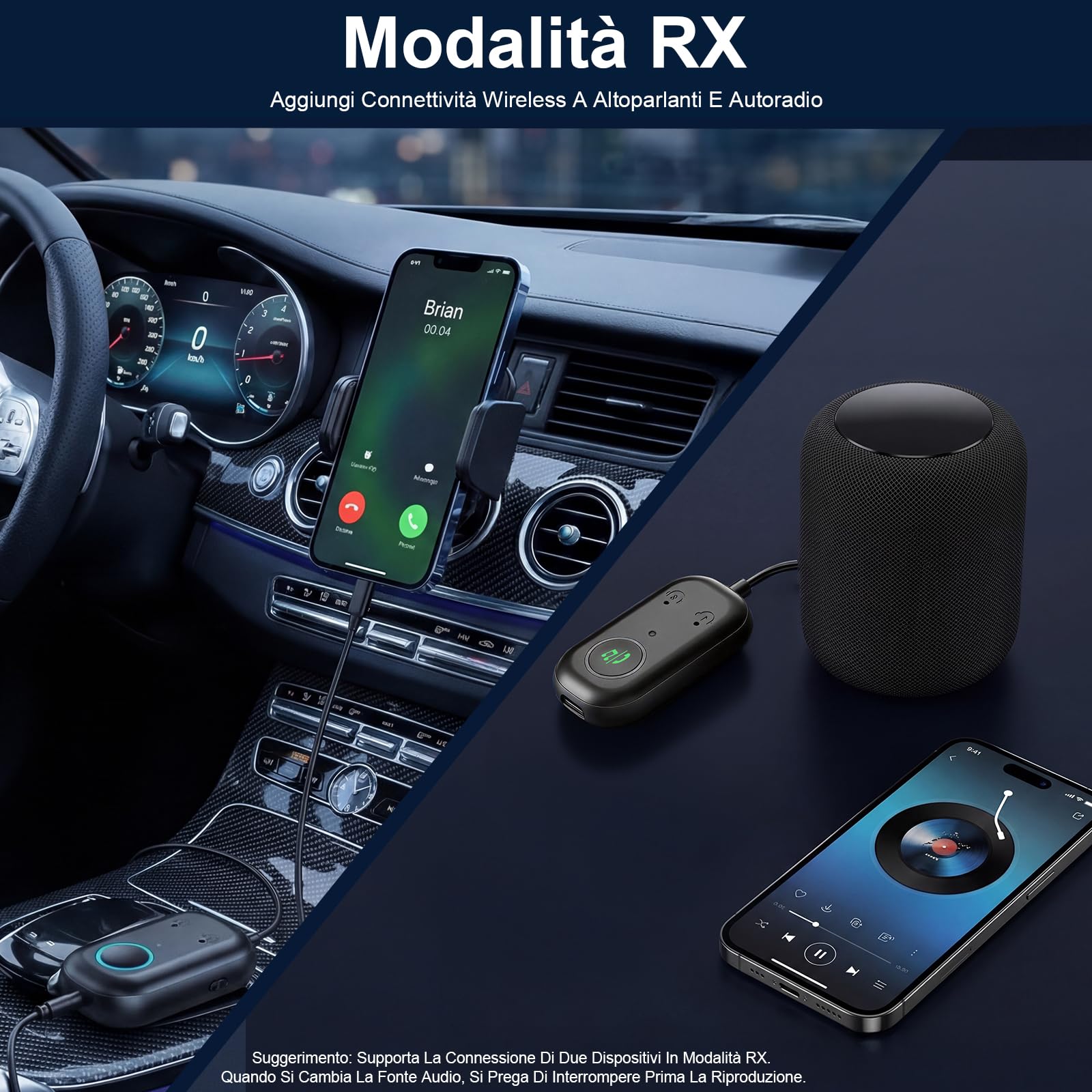 Ricevitore trasmettitore Bluetooth 5.3, adattatore Bluetooth wireless per auto/aereo, microfono per chiamate, adattatore Bluetooth AUX wireless 2 in 1 per TV, aereo, cuffie, Airpods
