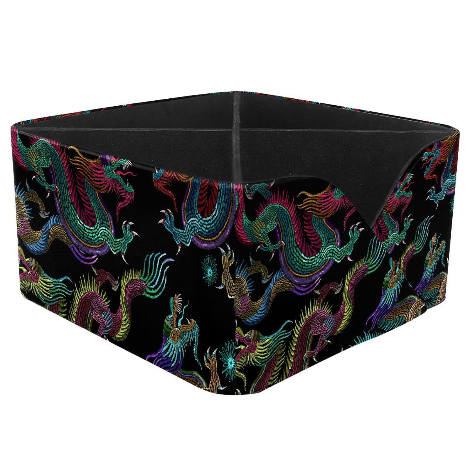 KengjuTesu Chinese Dragons Art Classical Pattern Desktop Organizer Pen Holder, Rectangular Pencil Cup for Office, Study and Makeup Stations