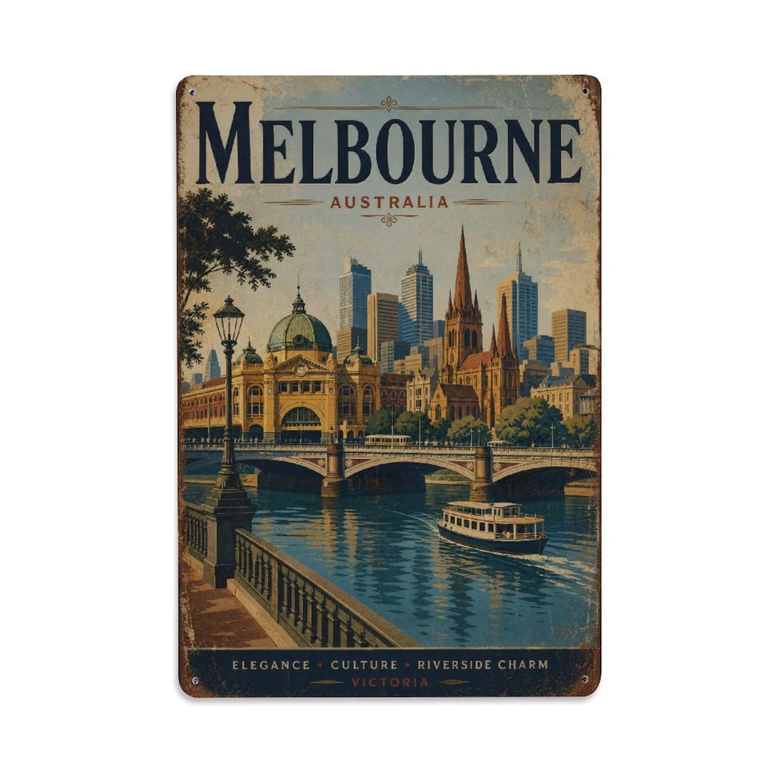 Australia Melbourne Vintage Regional Travel Metal Tin Sign