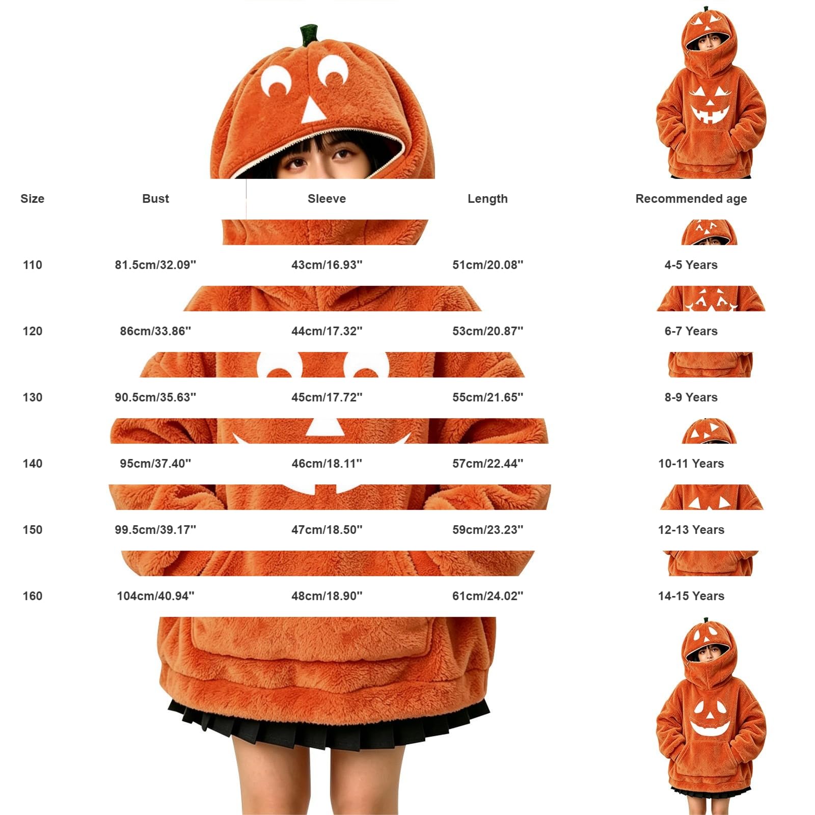 Sudadera con capucha de calabaza mullida para niñas