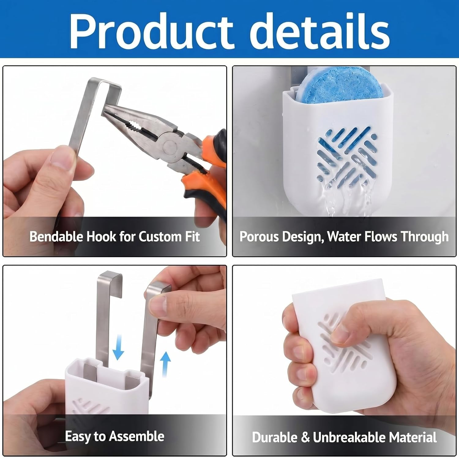 Sieral 2 Pcs Toilet Tank Cleaning Tablet Holder, 3.9'' x 2.9'' x 0.7'' Toilet Tank Bleach Tablet Bracket, Hanging Toilets Bowl Cleaner Carrier for Reducing Flapper Jams & Dissolved Residue