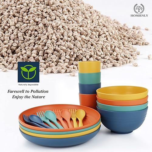 Miniatura 3 de Homienly Wheat Straw Plates and Bowls Sets, 20 PCS Dishes Dinnerware Sets,Unbreakable Microwave and Dishwasher Safe Dish Set, Reusable Kids Plates