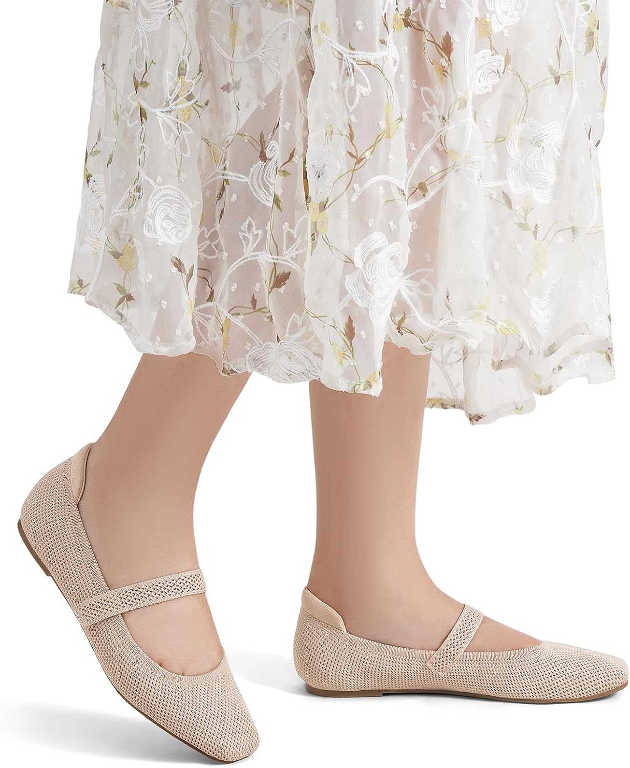 MaxMuxun Women's Ballet Flats Square Toe Mary Jane Shoes Women Arch Support Comfortable Walking Shoes Knit Ballerina Flats for Casual Office Dressy Business - Image 2