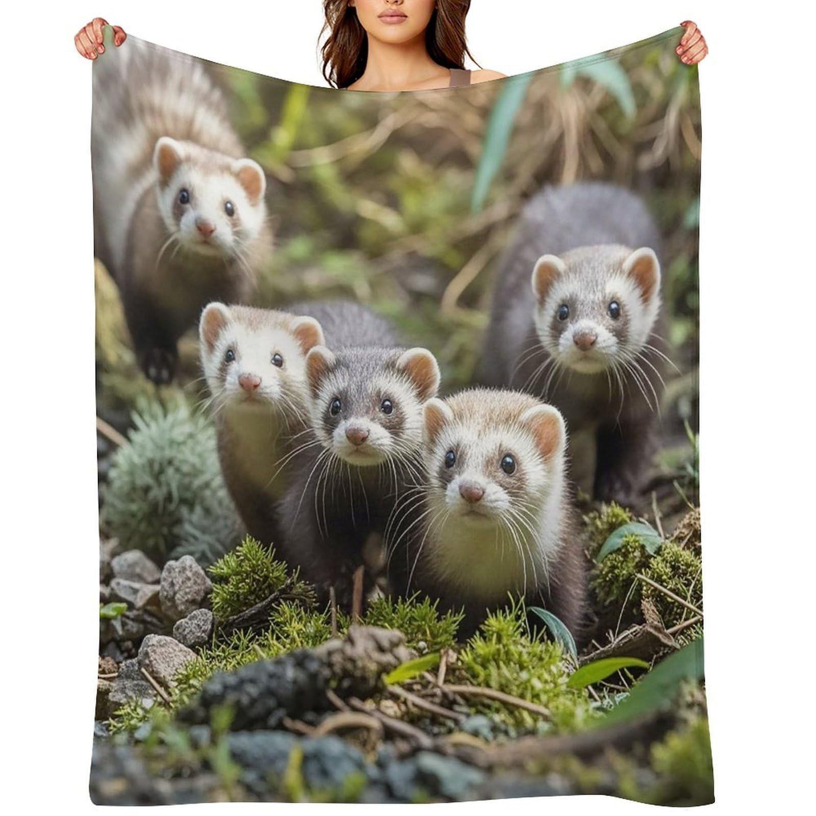 Flannel Ferrets Throw Blanket for Couch Super Soft Fuzzy Cozy Flannel Blankets No Shed No Pilling FAnti-Static Winter Bed Blanket Decorative and Giftable Blankets
