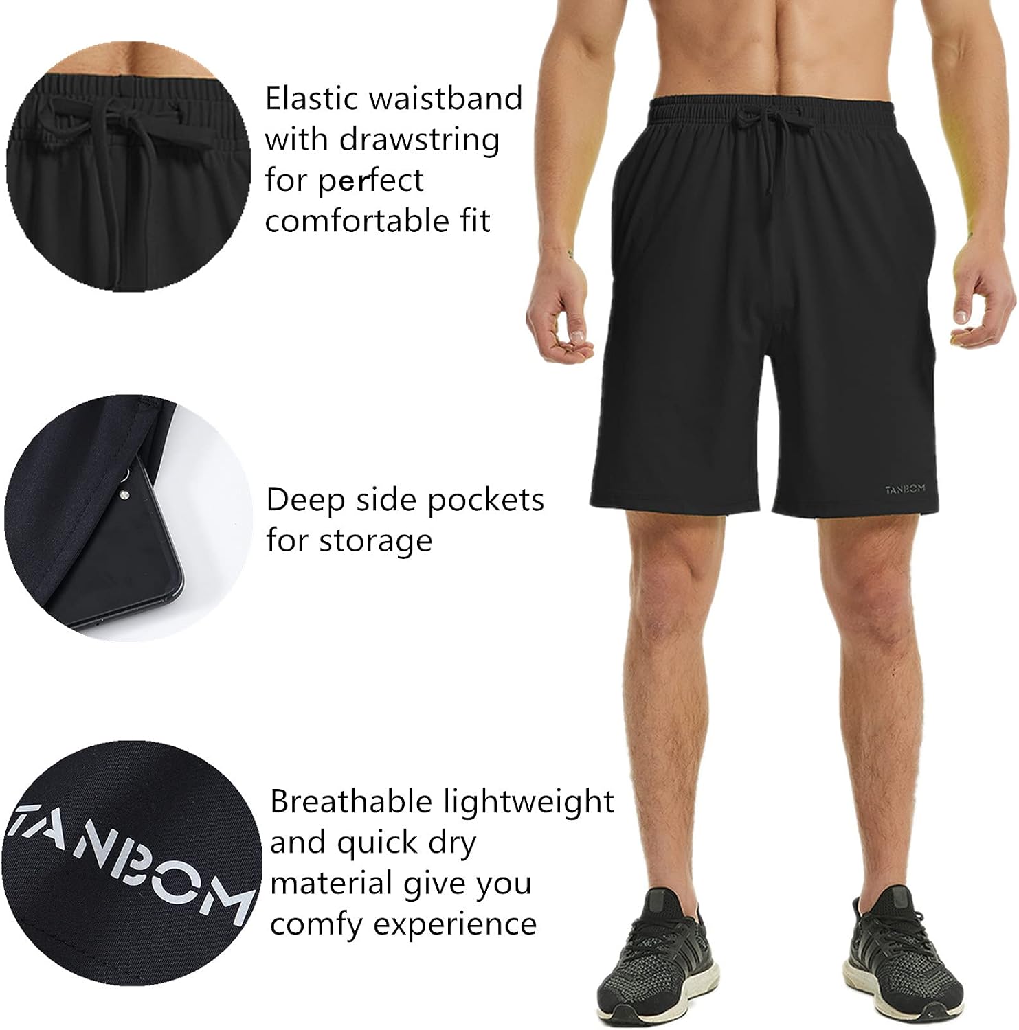 ZONBAILON Mens Drawstring Gym Shorts Deep Pockets 7 Inch Athletic Basketball Shorts Pack