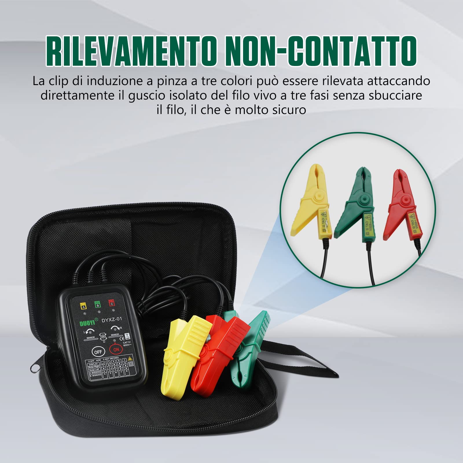 KAISAL Senso Ciclico Fasi Tester Cercafase Senza Contatto Rotazione Fasi di Fase AC 70V~600V, Rilevamento Sequenza Fasi, Rilevamento Mancanza Fase, Rilevamento Rotazione Motore