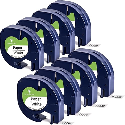 Paquete de 8 cintas de repuesto de papel compatibles para DYMO Letra Tag, repuesto de papel blanco LT 91330 10697 (S0721510), 0.472 in x 13.1 ft