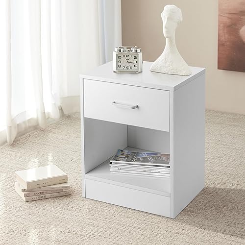 Miniatura 2 de Karl home Juego de 2 mesitas de noche con cajón para dormitorio, juego de 2 mesitas de noche de madera con estante abierto, mesas de noche modernas,