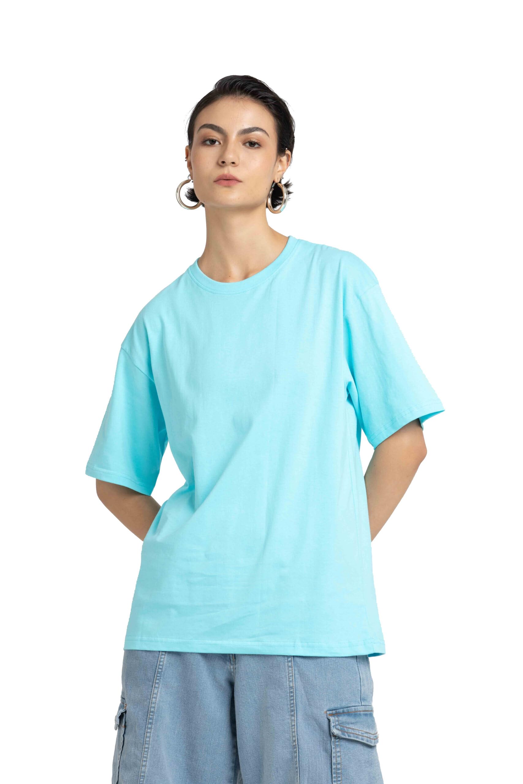 Black Oversized T-Shirt for Women | 100% Cotton | Loose Fit | Plain Crew Neck Tee | Casual Streetwear | Summer Fashion | Trendy Girls Cotton Top | Made in India-image-20