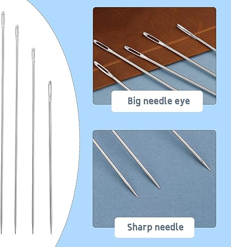 Miniatura 3 de 40 agujas de coser largas, 4 tamaños grandes, agujas de costura de ojos grandes, acolchado y fabricación de muñecas con enhebradores y tubos de