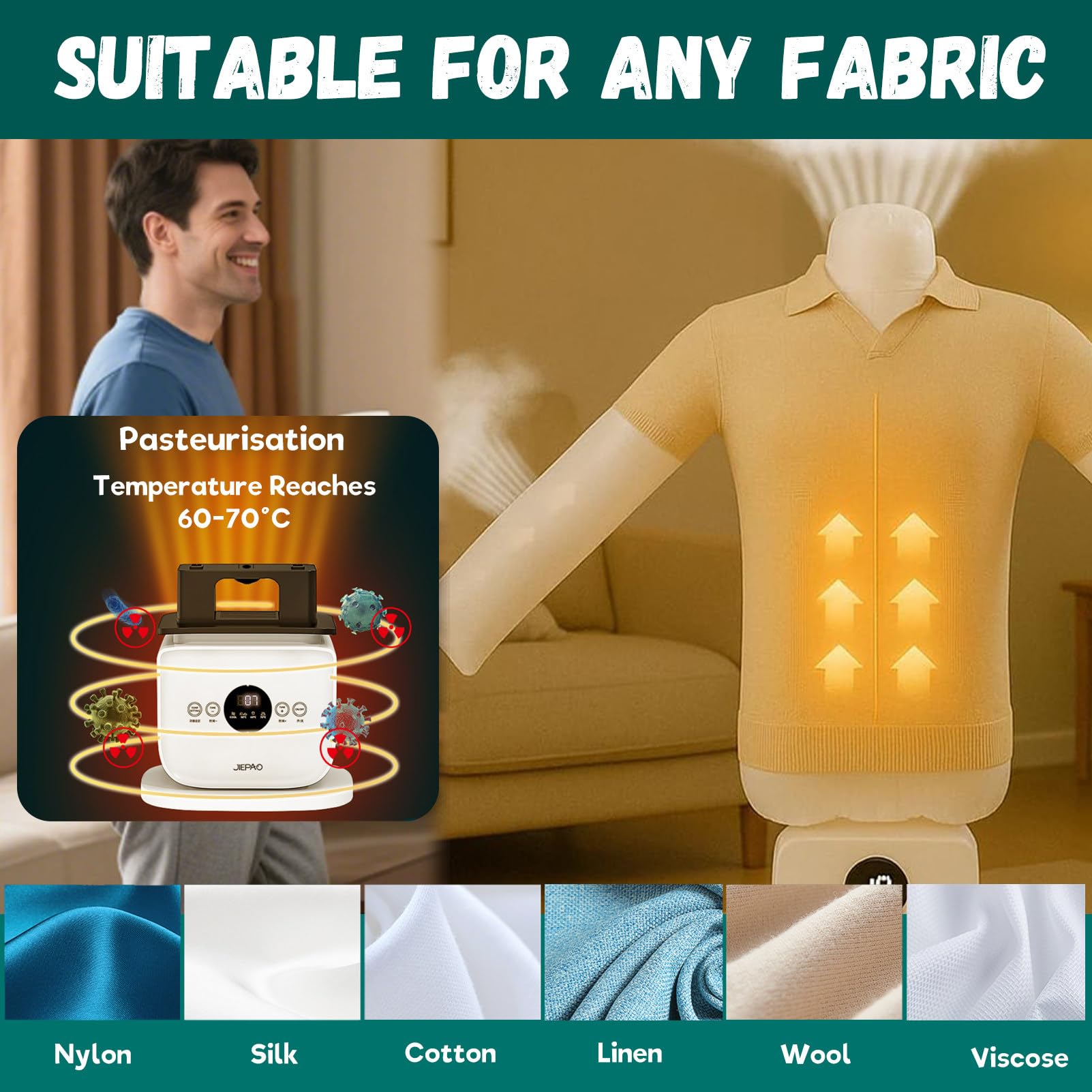 Stirapatrice Automatica a Mani libere con Asciugatura ad Aria Calda Rapida, rimozione efficiente delle Rughe per Camicie e Pantaloni, Ideale per Uso Domestico e Ufficio, Potenza 1400W