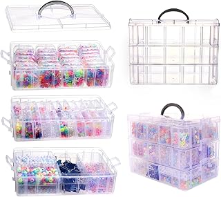 VTG Bead Organizer Box, 56 Pcs Small Plastic Containers with Lids and 3-Tier Stackable Storage Box, Clear Organizers for Jewelry Toys Craft Storage