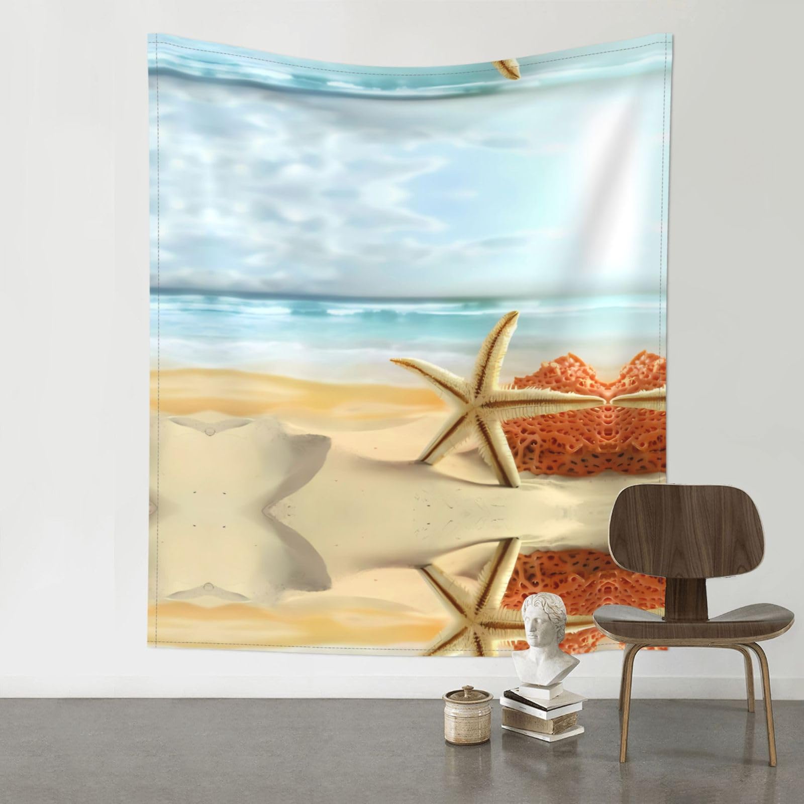 YYHWHJDE Starfish and Coral on Beach Prints 60x51in Wall Tapestry – Elevate Your Space with a Versatile & Cozy Throw Blanket for Dorms, Beach & Home