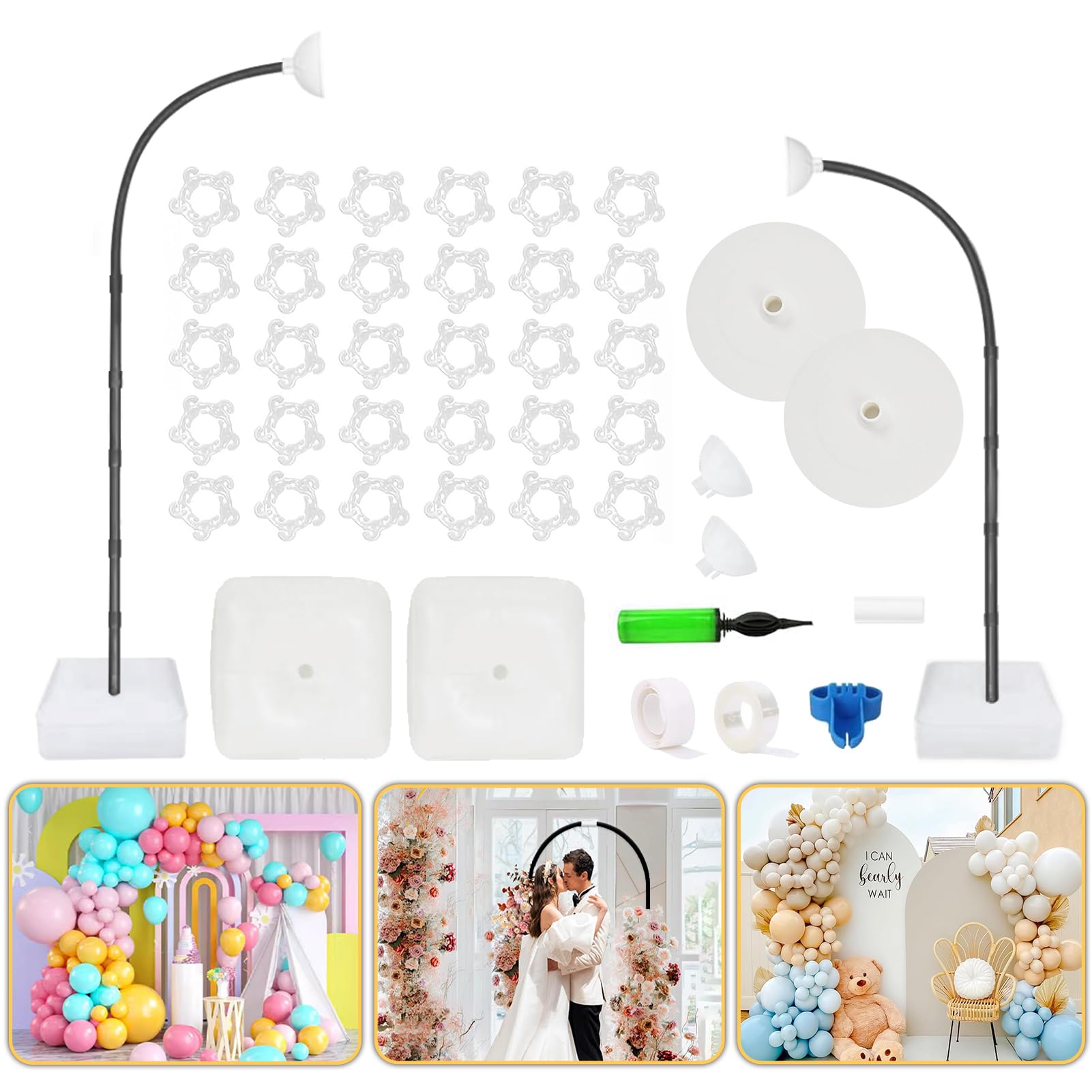 Photo 1 of Bazen 8.2ft & 6ft Balloon Arch Kit With Free Bending Shape Frame and Base Floor Stand for Wedding, Baby Shower, Graduation Decoration - Half Arch Balloon Garland
