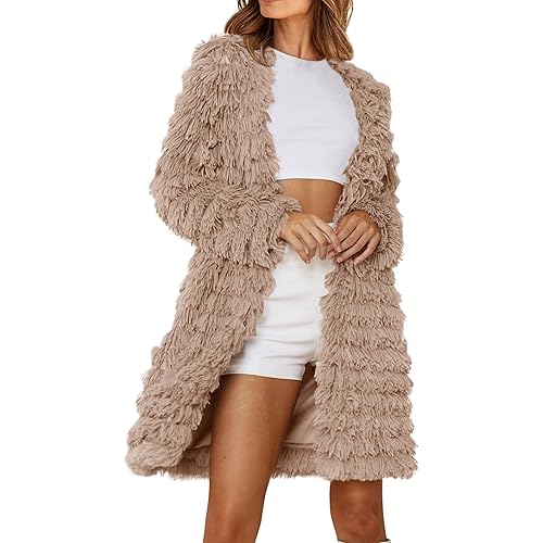 PRETTYGARDEN Women's 2024 Winter Faux Fur Jackets Fall Fashion Open Front Long Shaggy Coat Outerwear