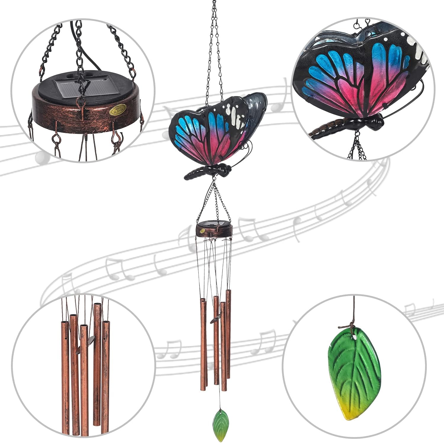 Solar Wind Chimes Outdoor Butterfly Hanging Wind Chimes Outside Decor for Patio, Porch, Garden(Blue)