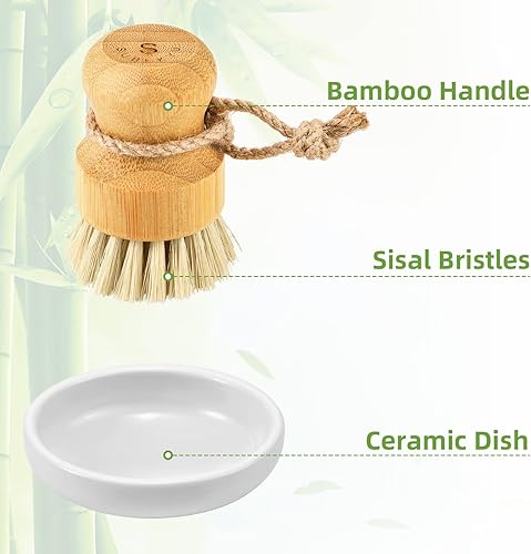 Miniatura 5 de SUBEKYU Cepillo de bambú para fregadero de cocina, cepillo de madera natural, cepillo de cerdas de sisal para limpieza del hogar, cepillo de hierro