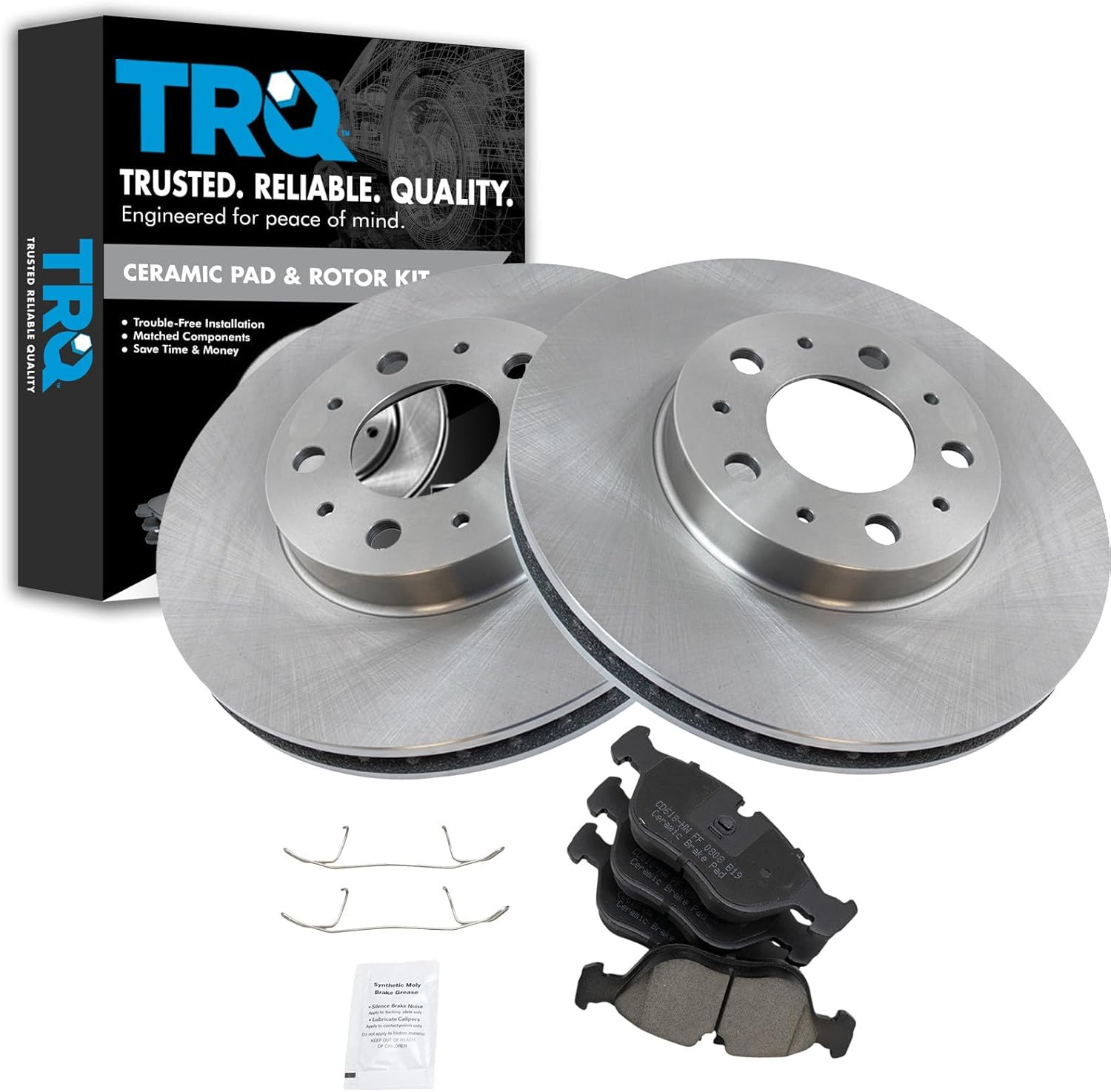 TRQ Front Brake Pad and Rotor Set Ceramic Solid Rotors Compatible with 2008-2015 Smart Fortwo