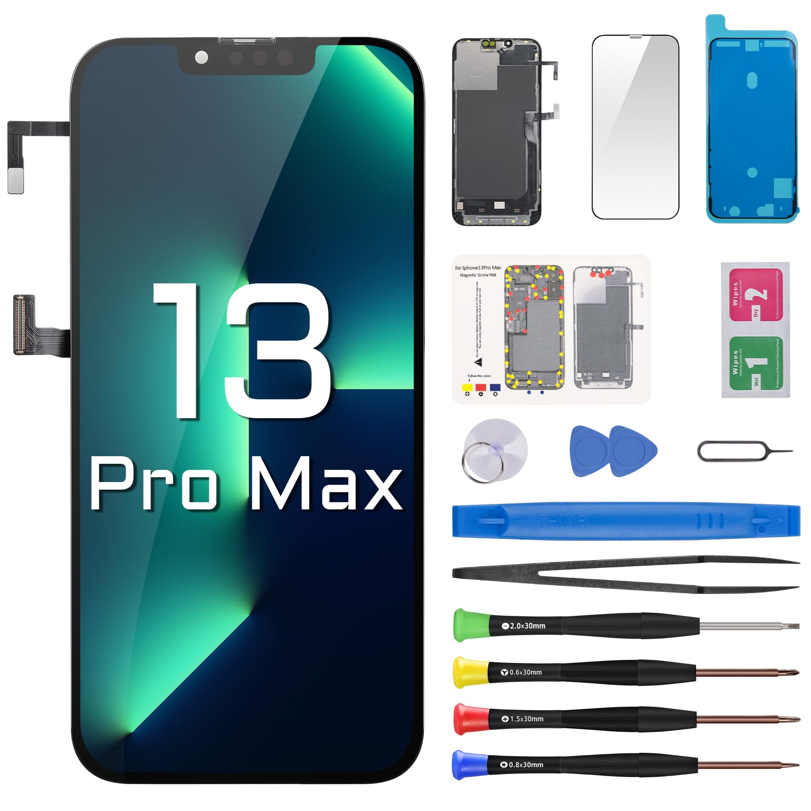 Risidamoy for iPhone 13 Pro Max Screen Replacement with Earpiece Flex Cable Proximity Sensor LCD Touch Display Digitizer Full Assembly with Front