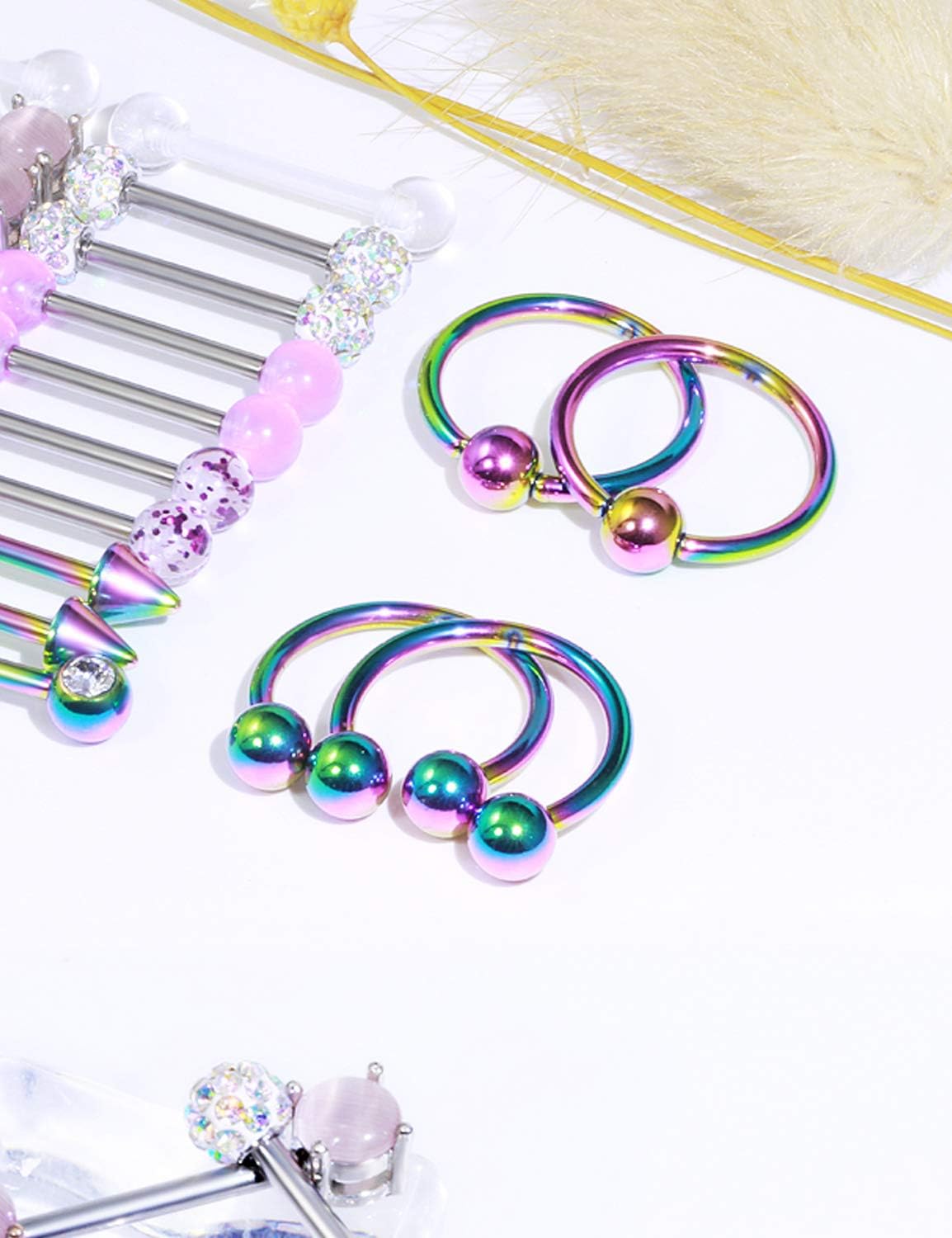 Oufksiyy 12 Pairs Nipple Rings Surgical Stainless Steel Hypoallergenic Nipple Piercing Jewelry 14G Nipple Barbells Hoops Tongue Rings for Women Men 14mm 14 Gauge Niple Tongue Jewelry