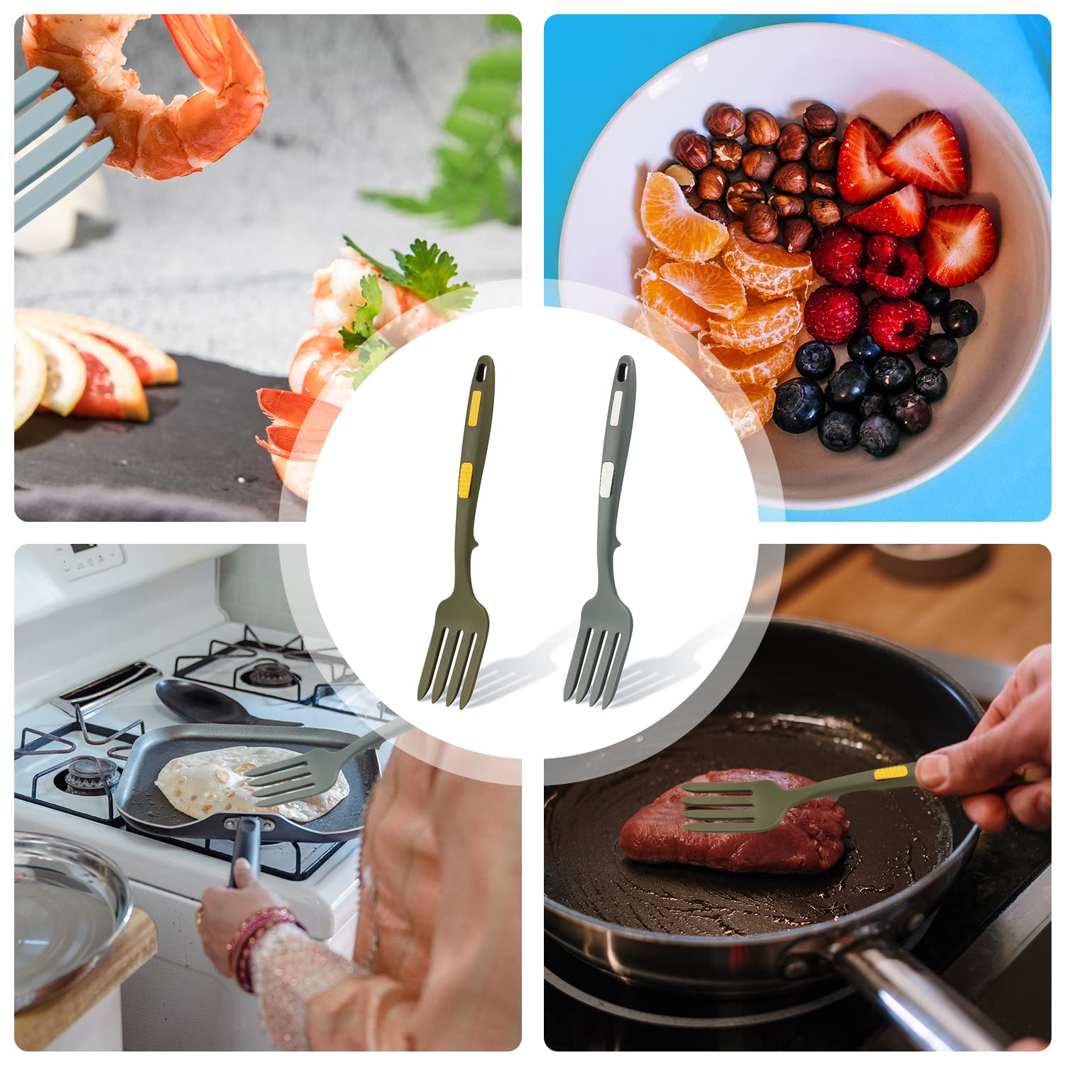 Melangeur Cuisson Sain 2 Fourchettes De Cuisine En Silicone - Résistantes à La Chaleur 230°C - Antiadhésives Pour Mélanger Et Remuer Forchettone Per Spaghetti