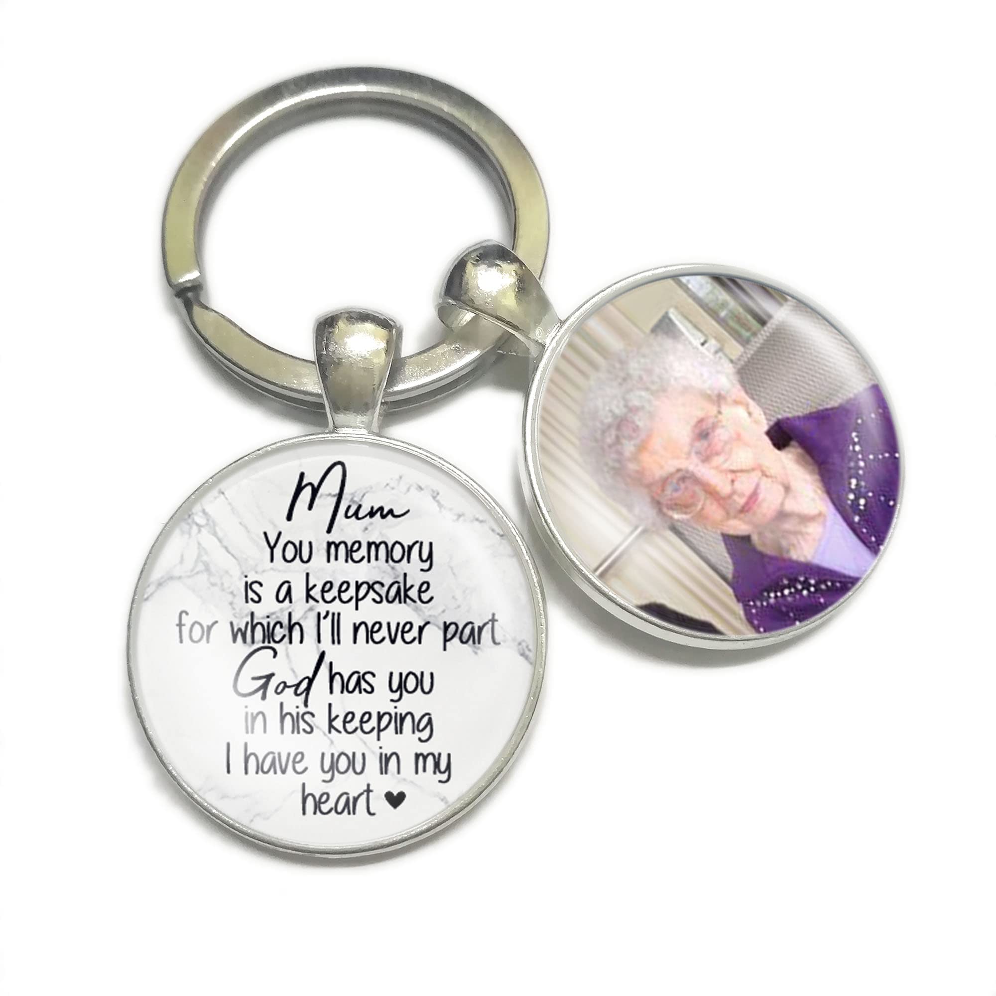 Gutegifts Marble Personalised Memorial Keyring With Photo Christmas Birthday Mothers Day Gifts Bereavement Remembrance In Loving Memory Of Mum Handmade Keychain Keepsake (Marble)